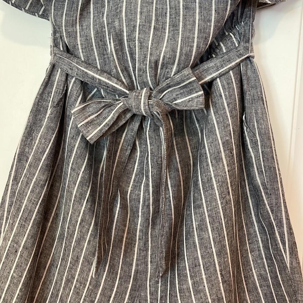 🌺 Avec Les Filles; Gray/White Railroad-Striped Linen Jumpsuit in Misses Sz. S! - Picture 6 of 13
